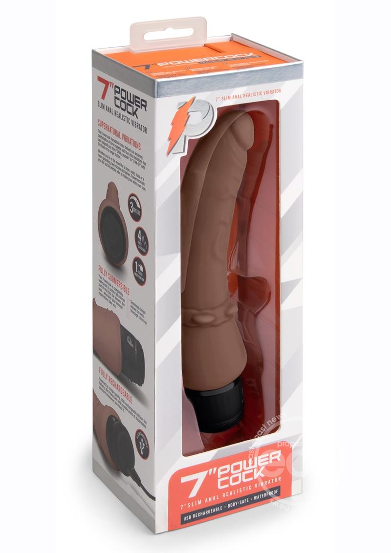 Powercocks - Silicone Rechargeable Slim Anal Realistic Vibrator 7in