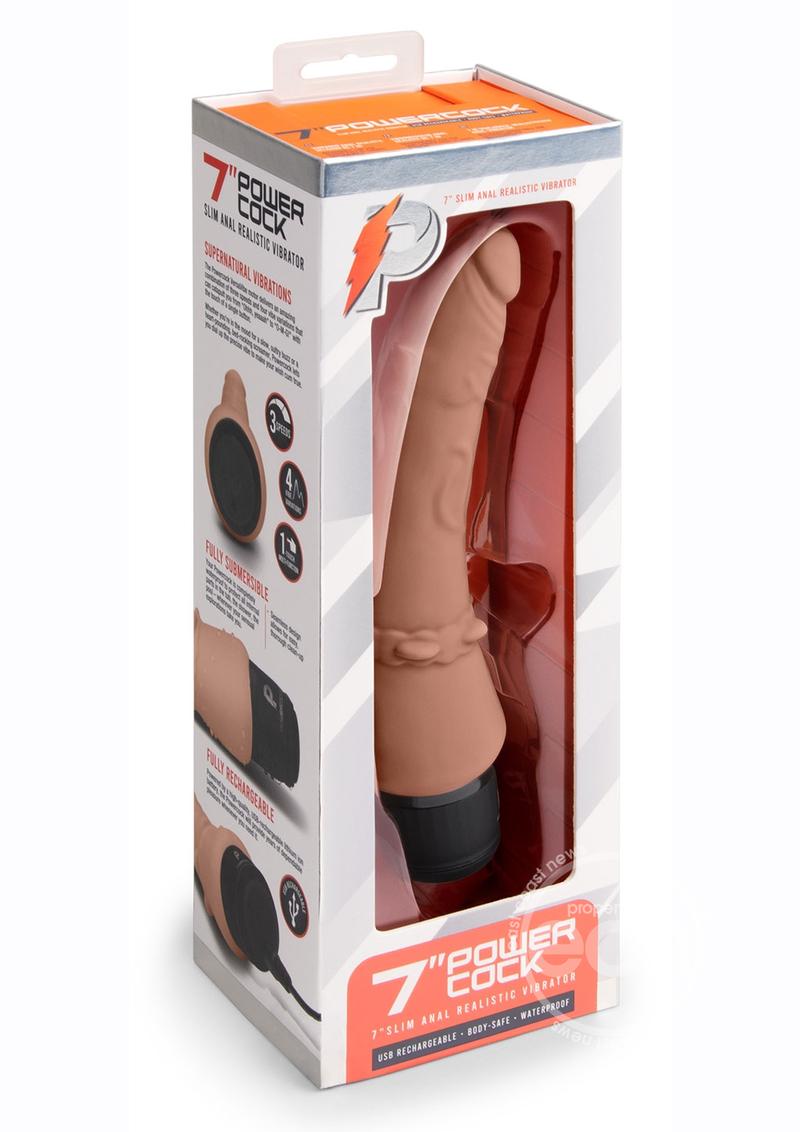 Powercocks - Silicone Rechargeable Slim Anal Realistic Vibrator 7in