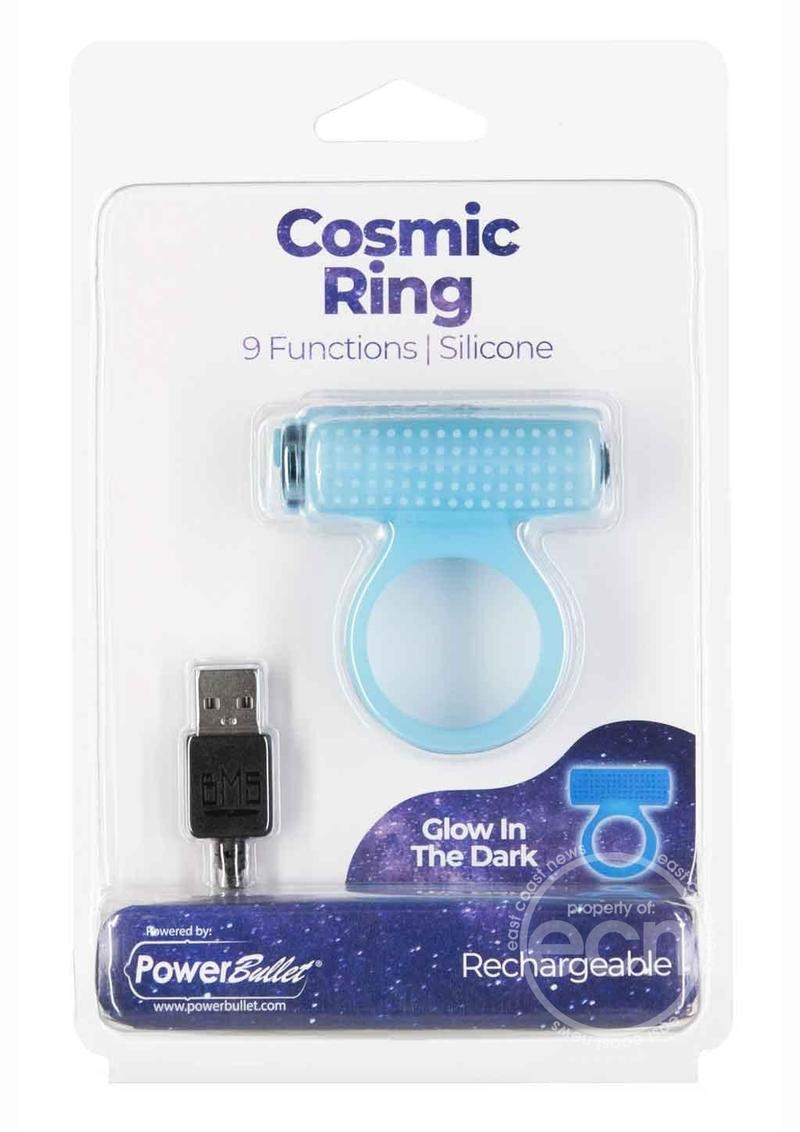 PowerBullet Cosmic Ring Rechargeable Silicone Vibrating Cockring - Glow in the Dark