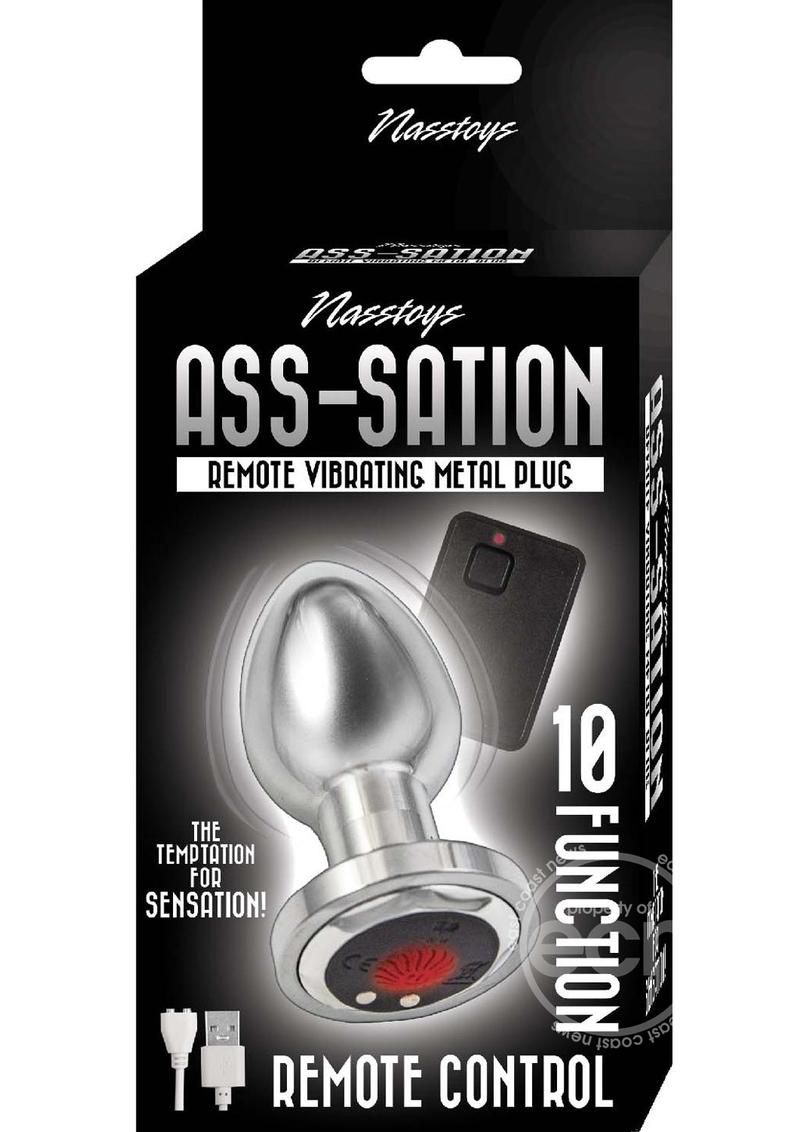 Ass-Sation Remote Control Rechargeable Vibrating Metal Anal Plug - Silver