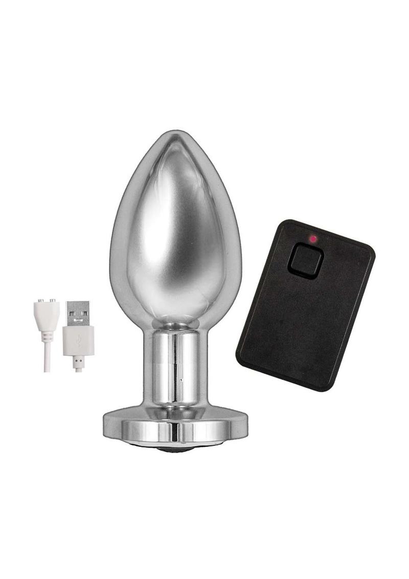 Ass-Sation Remote Control Rechargeable Vibrating Metal Anal Plug - Silver