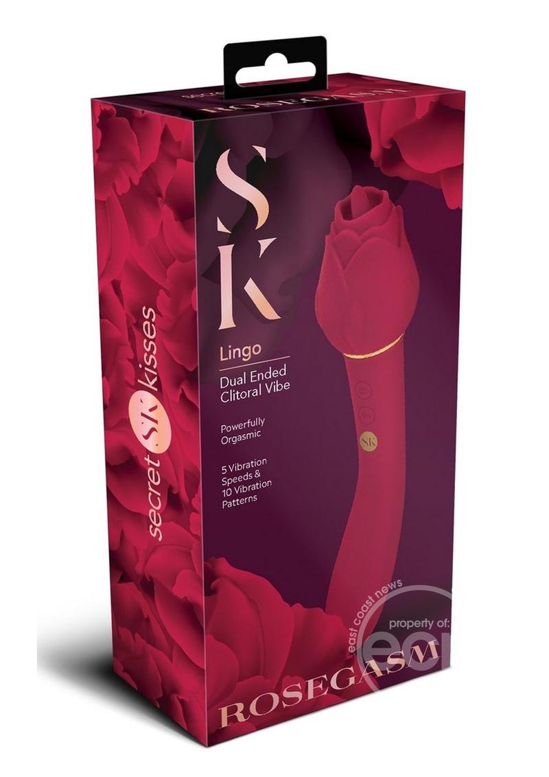 Secret Kisses Rosegasm Lingo - Rechargeable Silicone Dual Ended Vibrator with Clitoral Stimulator
