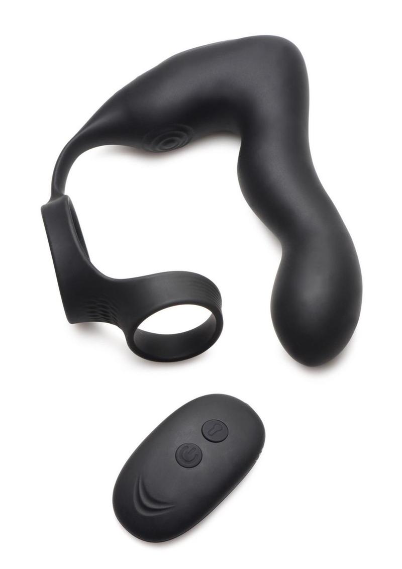 Swell Rechargeable Silicone Inflatable 10X Vibrating Prostate Plug with Cock & Ball Ring and Remote Control - Black