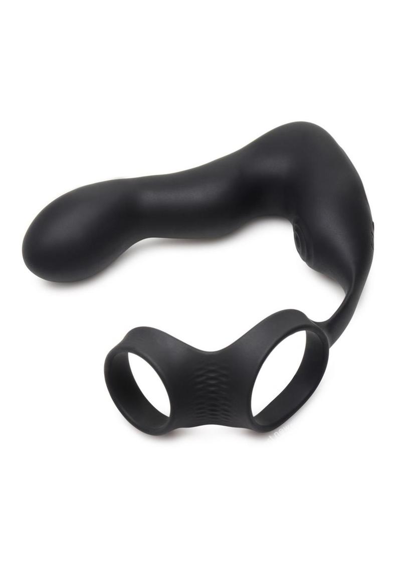Swell Rechargeable Silicone Inflatable 10X Vibrating Prostate Plug with Cock & Ball Ring and Remote Control - Black