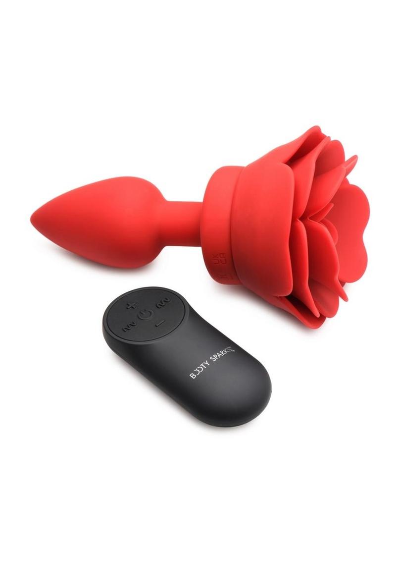 Booty Sparks - 28x Rechargeable Silicone Vibrating Rose Anal Plug with Remote Control