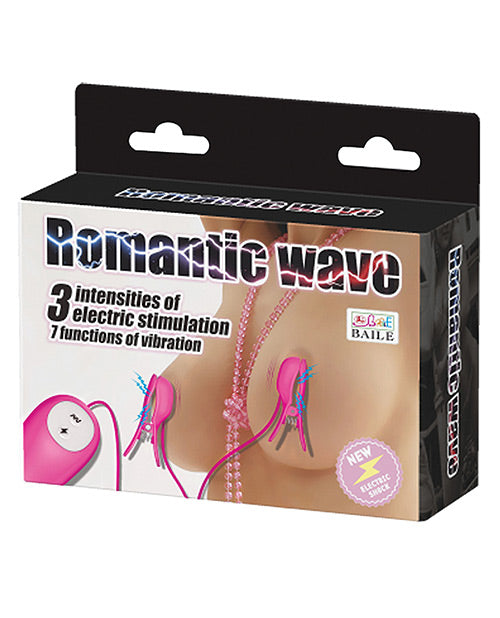 Romantic Wave Electro Shock Vibrating Nipple Clamps - Rose Pink