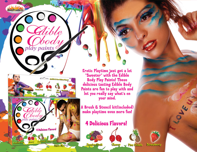 Edible Body Paints - 4 Flavors with Paintbrush & Stencil
