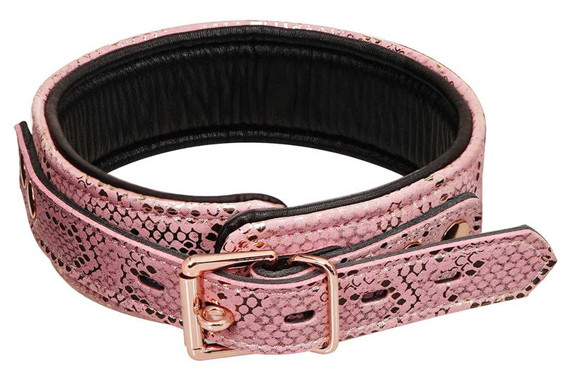 Collar and Leash in Microfiber & Leather - Pink Snakeskin Print & Rose Gold
