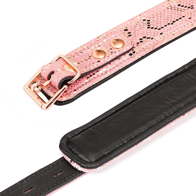 Collar and Leash in Microfiber & Leather - Pink Snakeskin Print & Rose Gold