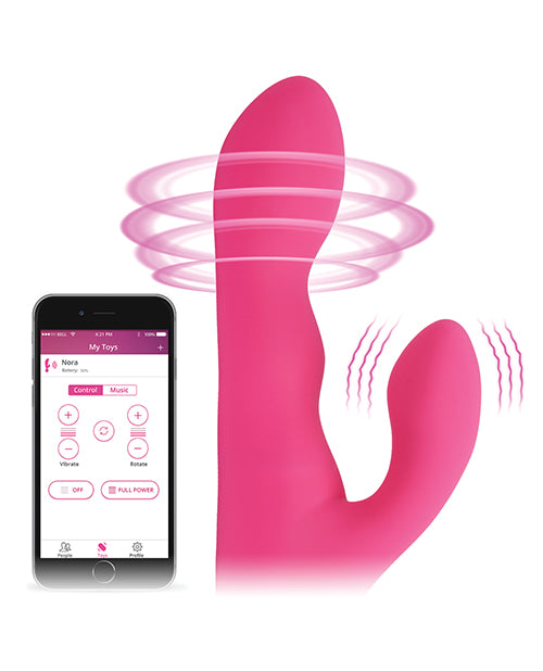Lovense Nora Bluetooth Rechargeable Silicone Rotating Dual Stimulator - Pink