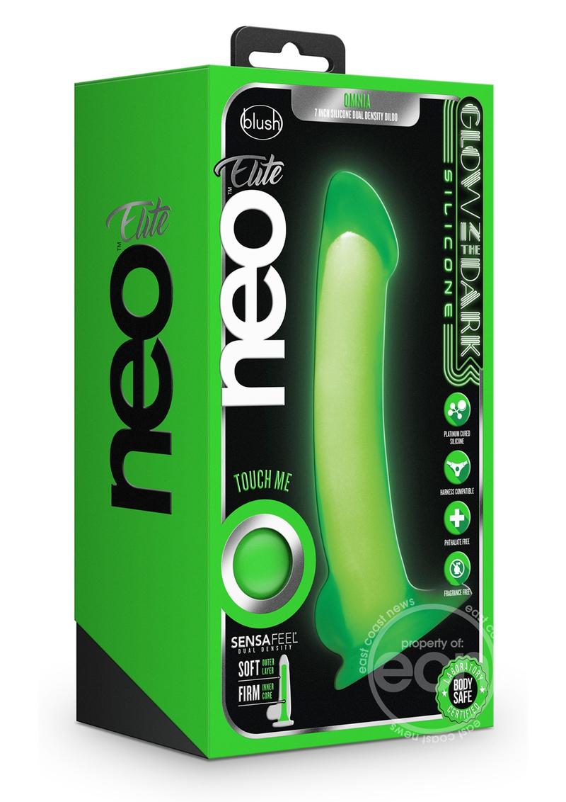 Neo Elite Glow in the Dark Omnia Silicone Dual Dense Dildo - 7in Neon Green