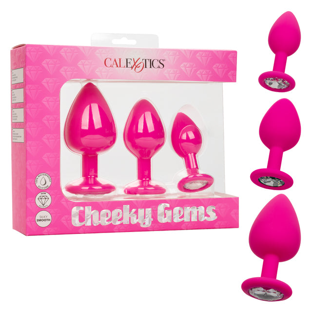 Cheeky Gems 3-Plug Silicone Anal Training Kits with Gem Bases