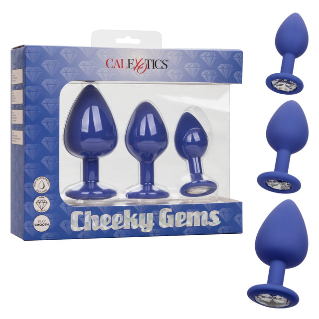 Cheeky Gems 3-Plug Silicone Anal Training Kits with Gem Bases