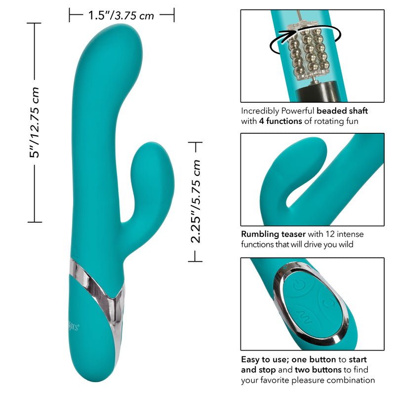 Enchanted Lover Silicone Rechargeable Vibrating Beaded Dual Stimulator - Teal