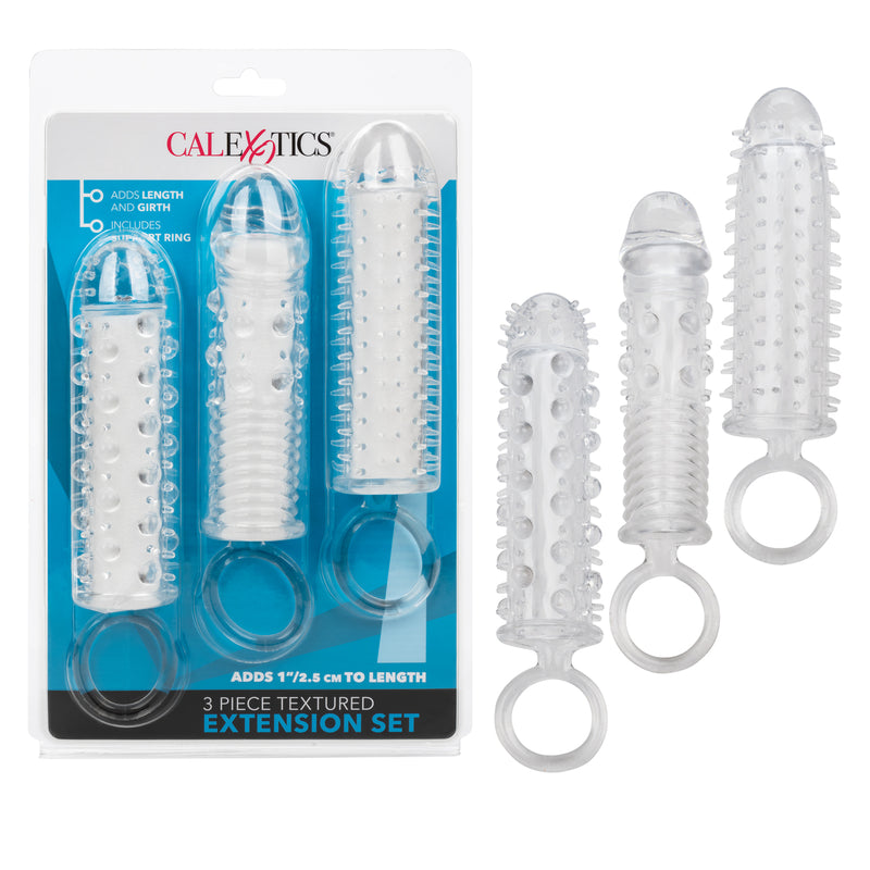 Jelly Textured Penis Extension 3pc Set - Clear