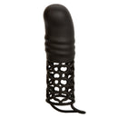 Stretchy Silicone Textured Penis Extension with Ball Loop - Black