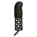 Stretchy Silicone Textured Penis Extension with Ball Loop - Black