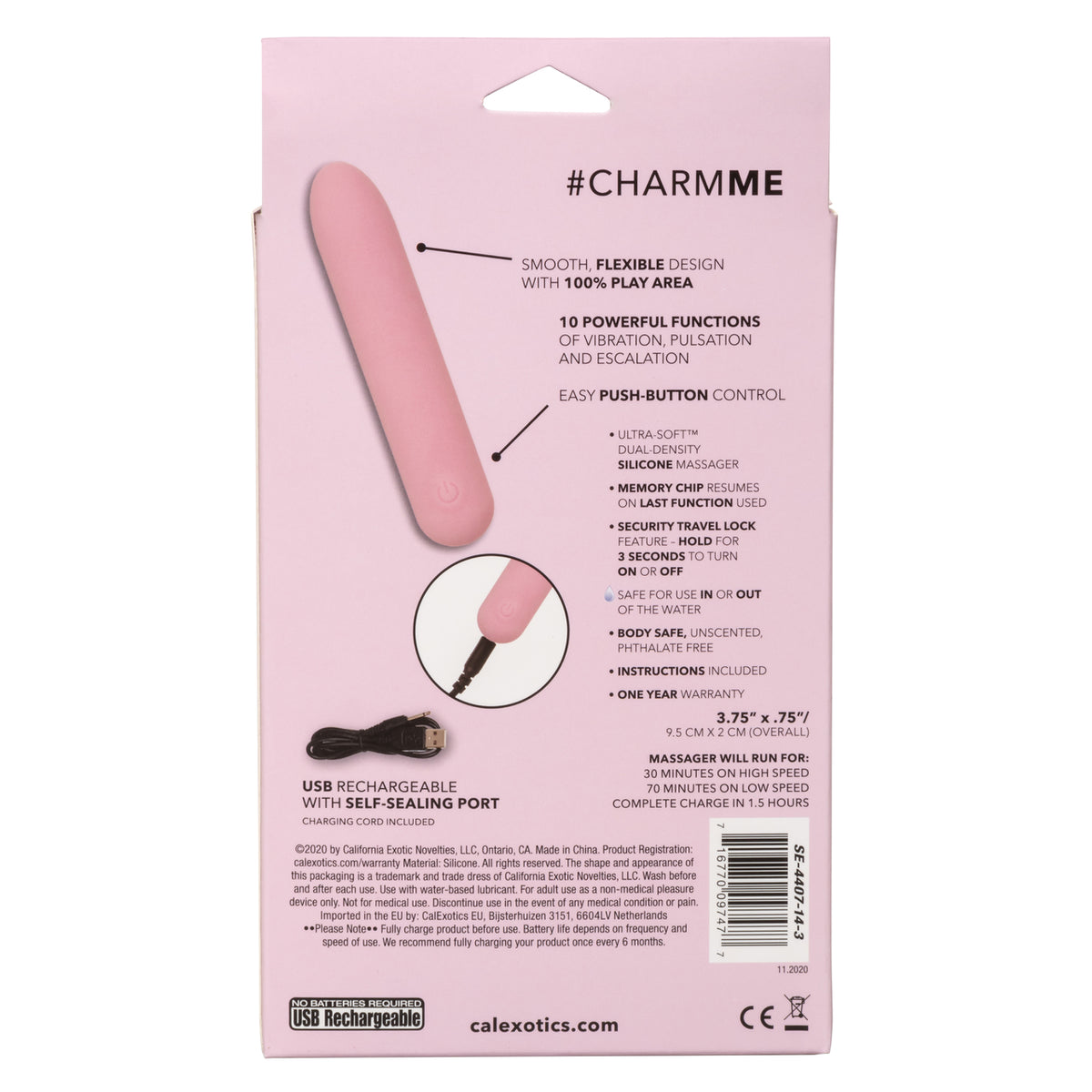 Slay #CharmMe Silicone Rechargeable Flexi Bullet Vibrator - Baby Pink Slay #CharmMe Silicone Rechargeable Flexi Bullet Vibrator - Baby Pink