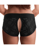 Strap U Lace Envy Crotchless Panty Harness - Black