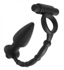 Master Series Viaticus Dual Vibrating Cock Ring and Vibrating Anal Plug - Black