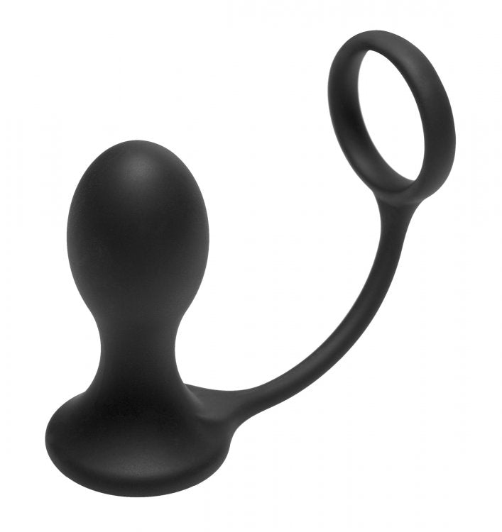Master Series Prostatic Play Rover Silicone Cock Ring and Anal Plug - Black