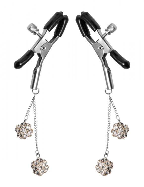 Master Series Ornament Adjustable Nipple Clamps w/ Jewel Accents - Black/Clear