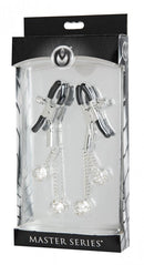 Master Series Ornament Adjustable Nipple Clamps w/ Jewel Accents - Black/Clear