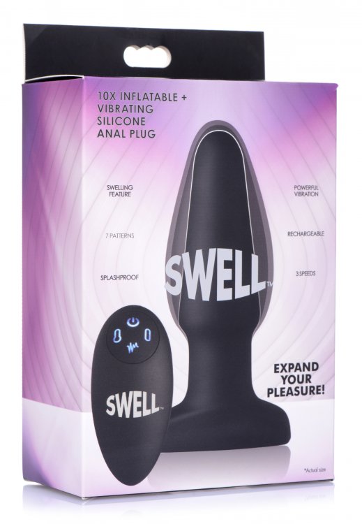 Swell Inflatable Rechargeable Silicone Vibrating Anal Plugs - Black