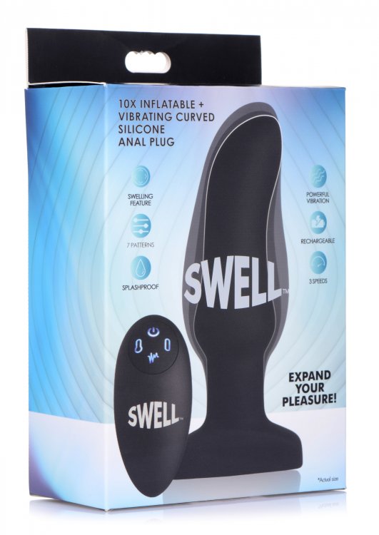 Swell Inflatable Rechargeable Silicone Vibrating Anal Plugs - Black