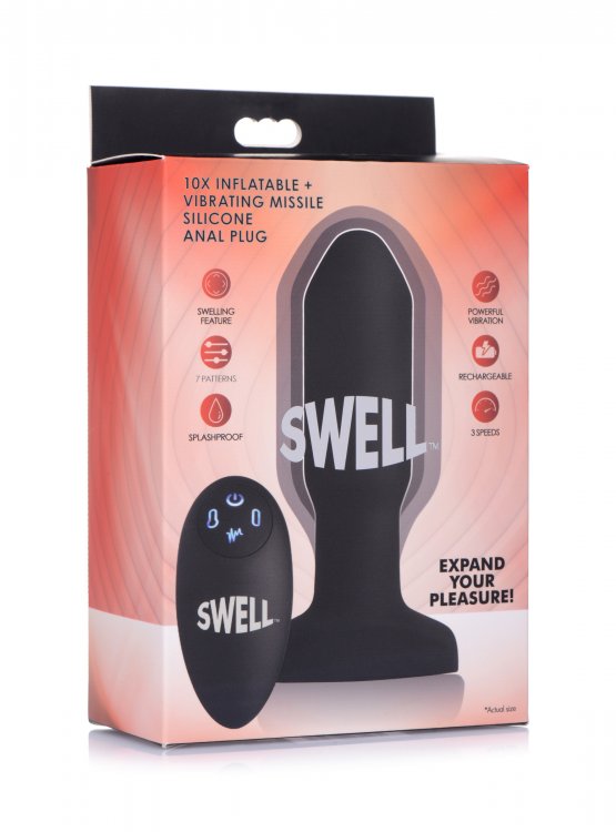 Swell Inflatable Rechargeable Silicone Vibrating Anal Plugs - Black