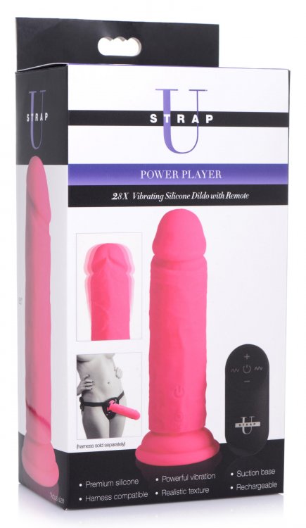 Strap U Power Player 28X Remote-Control Silicone Vibrating Dildo