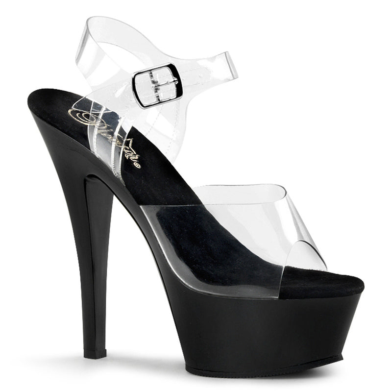 Pleaser KISS208 6" Spike Heel Clear-Strap Dancer Shoe with Platform