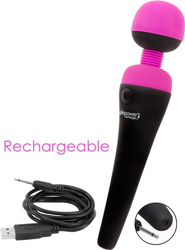PalmPower Rechargeable Silicone Massager Wand - Black/Pink