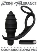 Rechargeable Silicone Cock Ring and Anal Vibe - Black