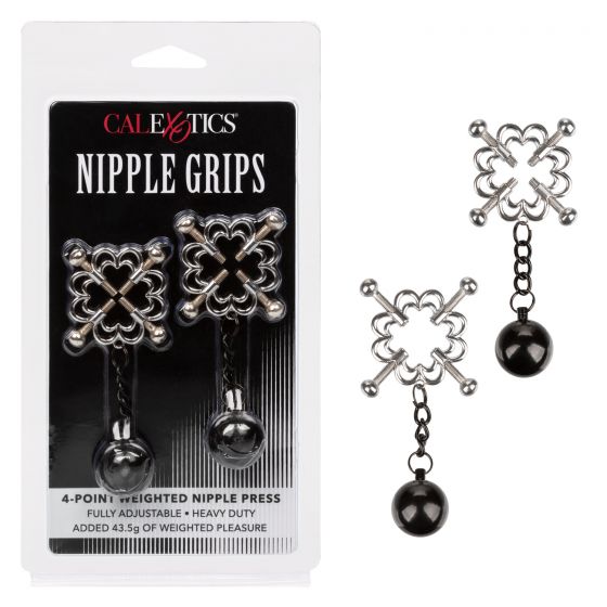 Nipple Grips 4-Point Weighted Nipple Presses (Pair) - Silver/Black