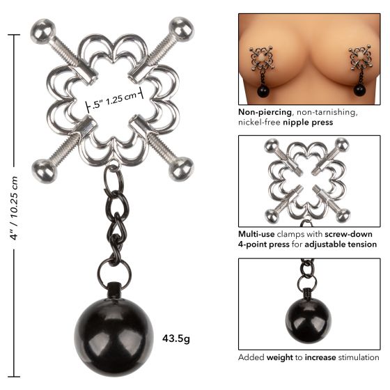 Nipple Grips 4-Point Weighted Nipple Presses (Pair) - Silver/Black