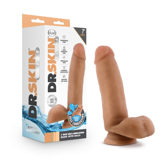 Dr. Skin Glide - Self Lubricating Dildo with Balls 7in